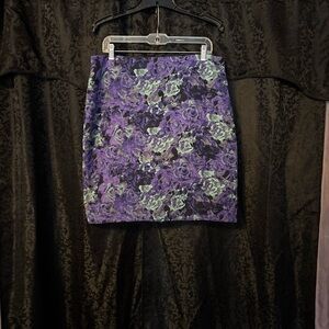 Talbots Beautiful Purple, Black And Turquoise Rose Pattern Pencil Skirt Size 16